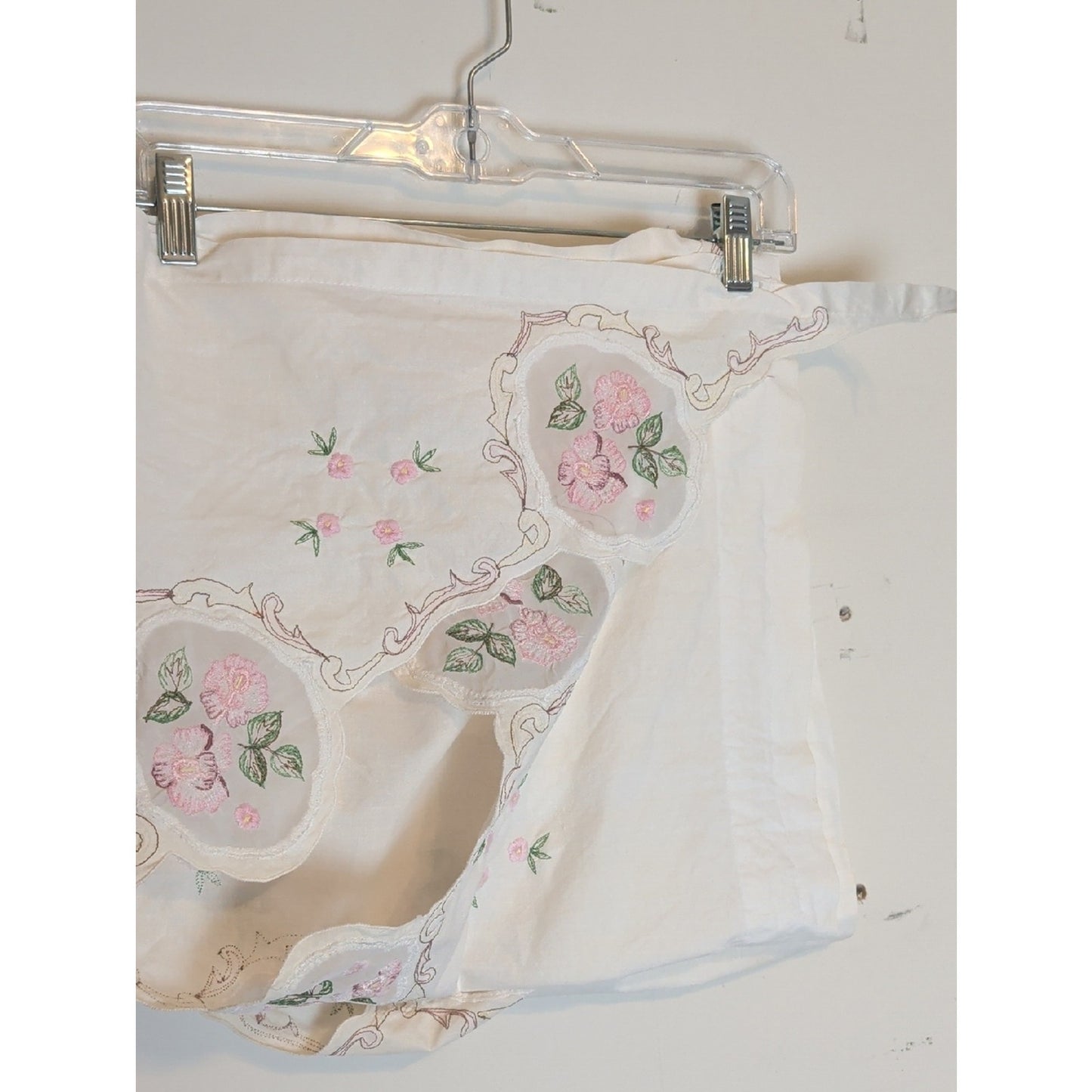 Vintage Cottage Chic Embroidered Valance Pair Romantic Floral Curtain 2 Panels