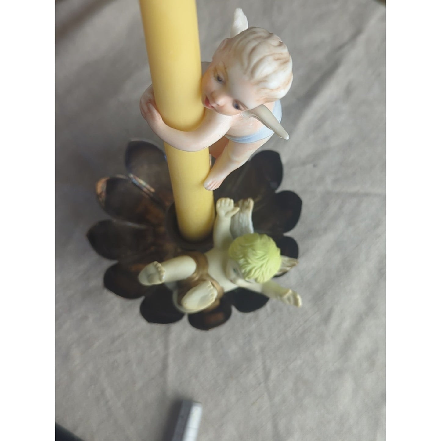Vintage Cherub Candle Hugger – Romantic Putti Angel Pair Storybook Cottage