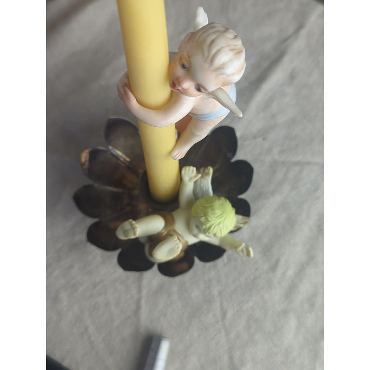 Vintage Cherub Candle Hugger – Romantic Putti Angel Pair Storybook Cottage