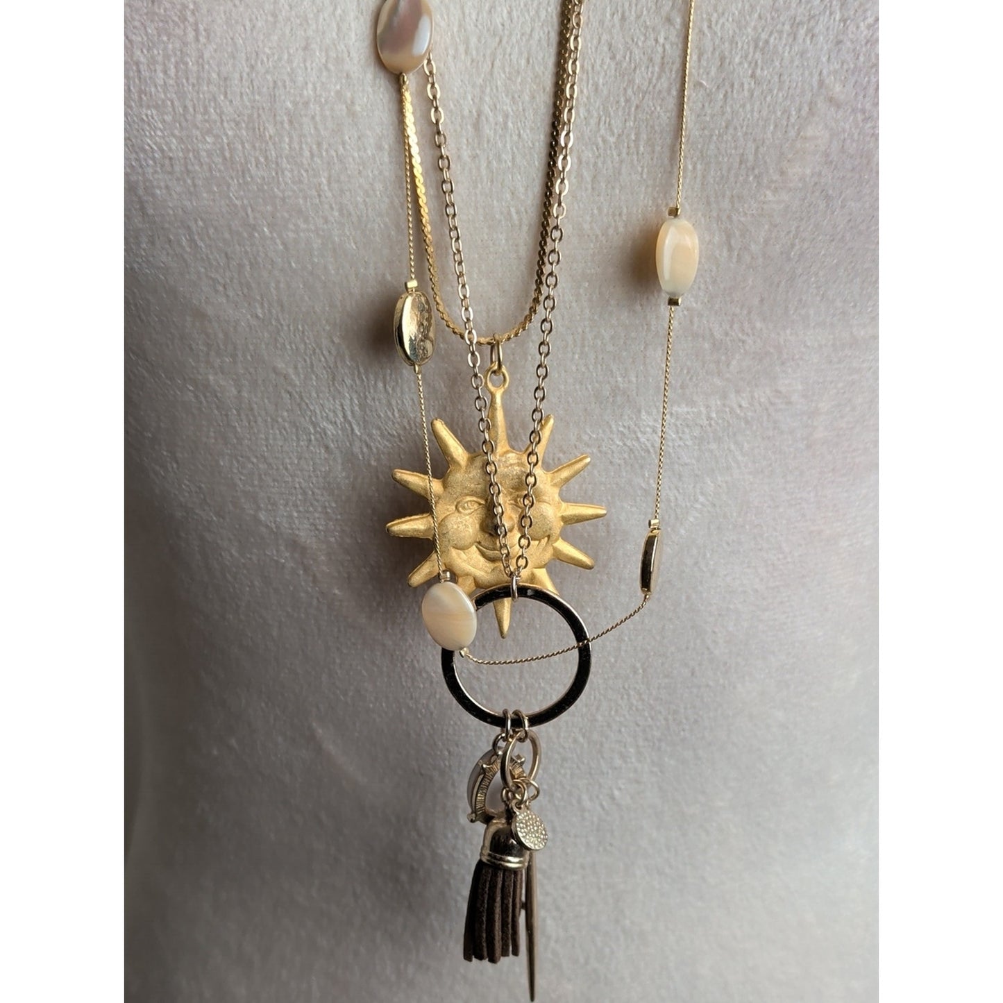 7 Celestial Boho Necklace Bundle Moon  Sun Face Pendant Druzy Glass Festival