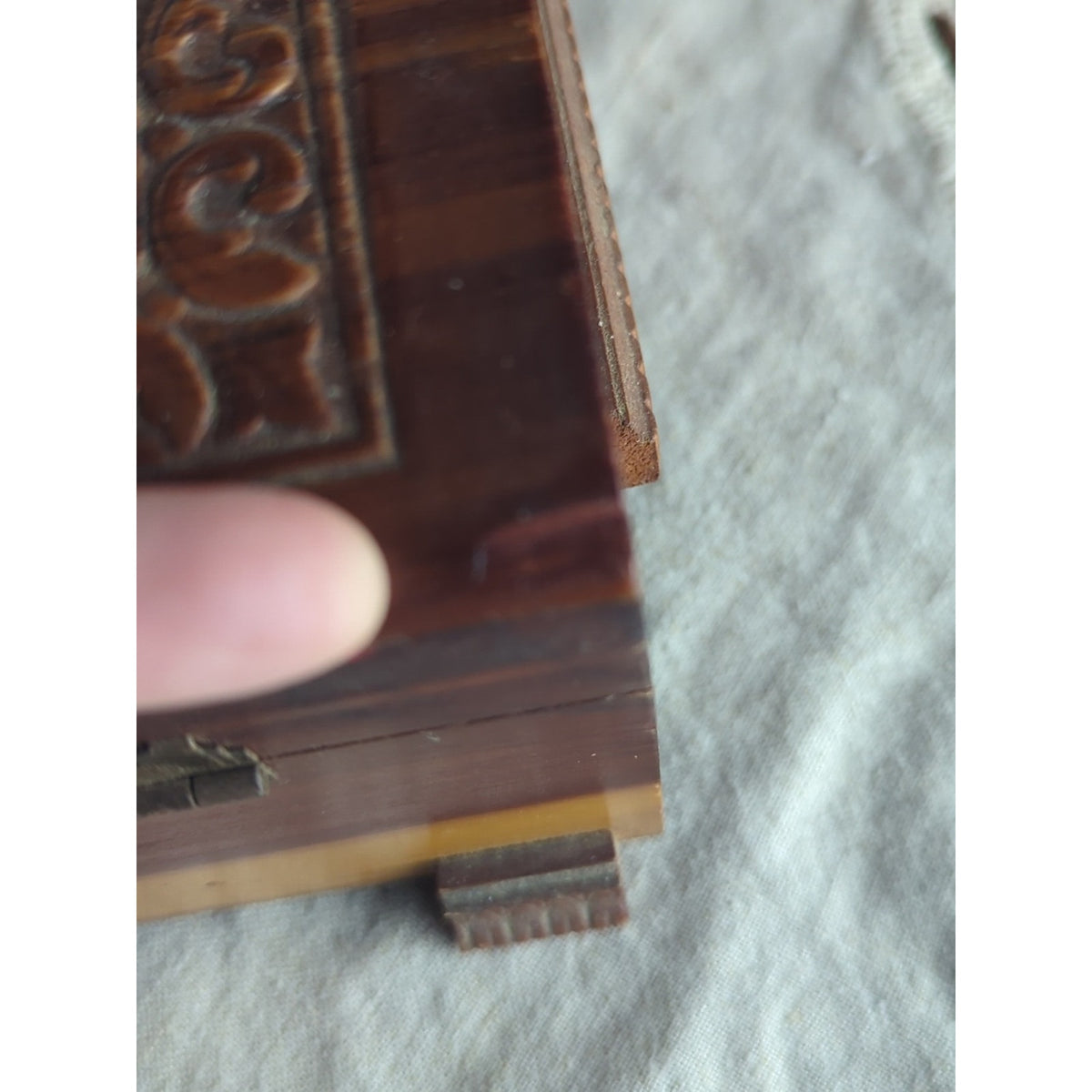 Vintage Carved Wood Keepsake Box | Storybook Cottage Jewelry Chest | Ornate Foot