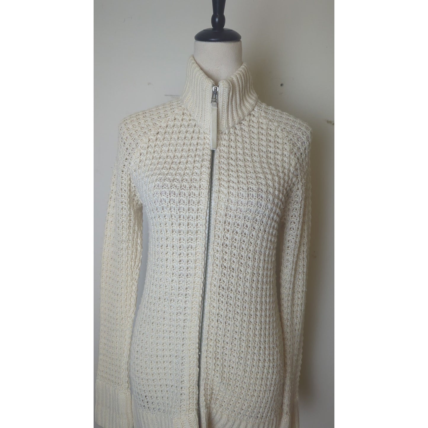 Ski Lodge Minimalist Cozy Waffle Knit Zip Wool Blend Cardigan Women's M*