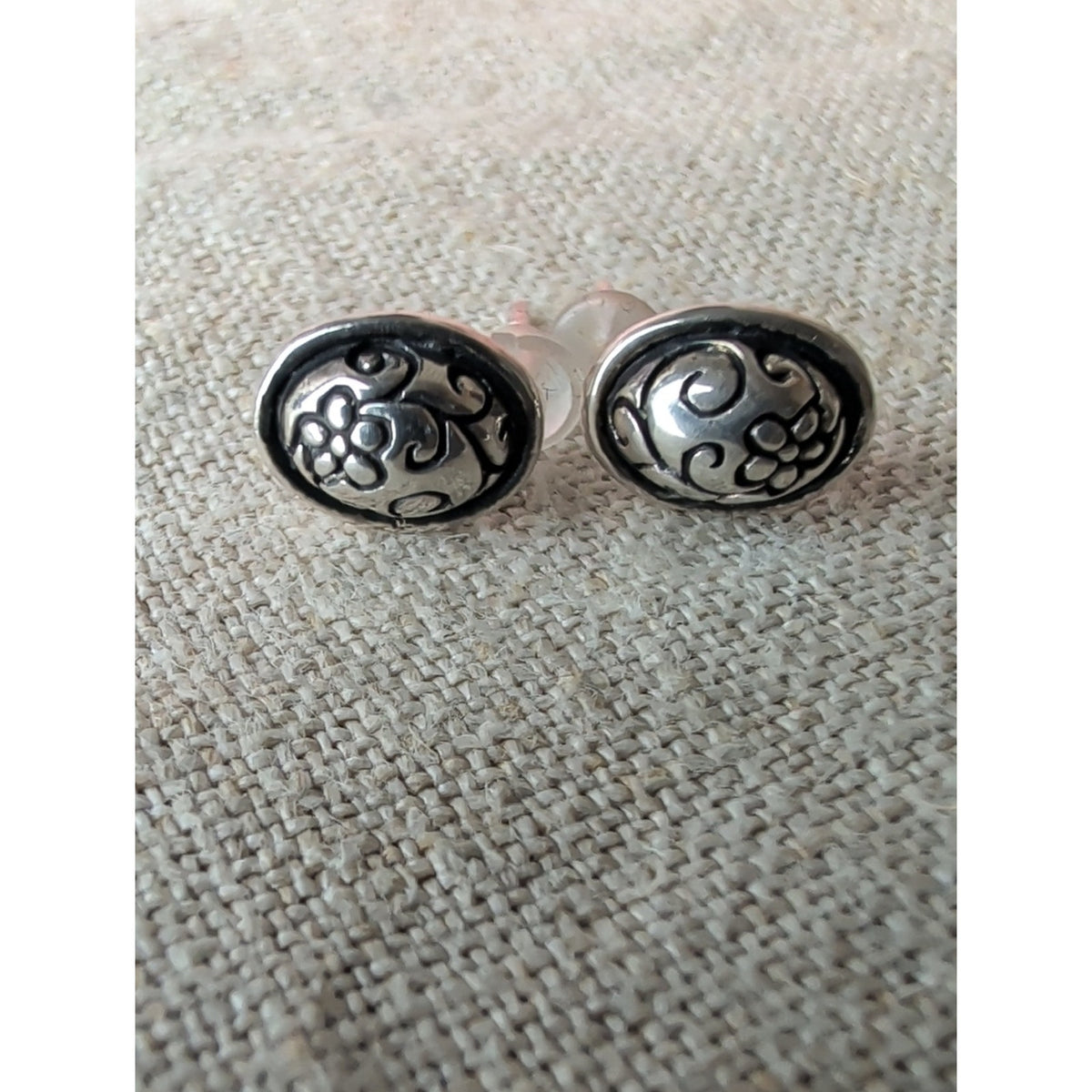 Vintage Sterling Silver Floral Post Earrings 925 Oval Scroll & Flower Studs