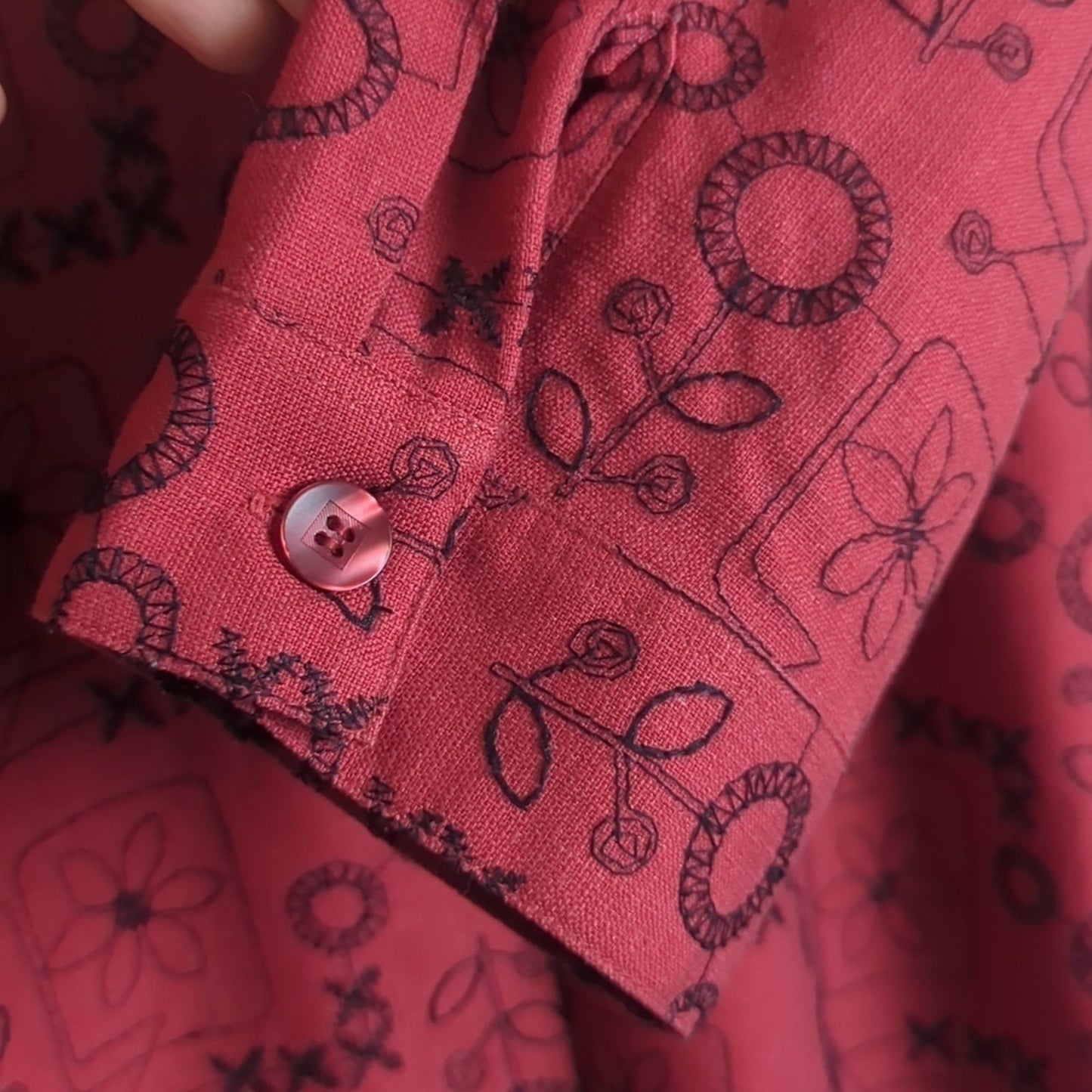 Embroidered Floral Linen Blend Button Down Top/ Shacket Women's Size 14P