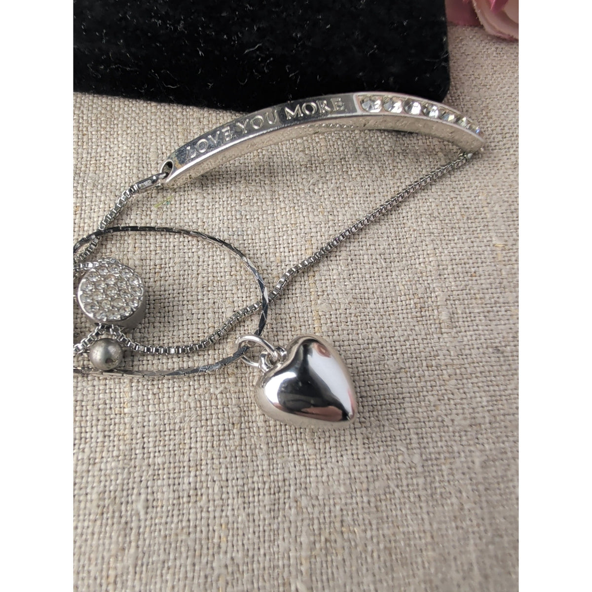 Silver Tone Bracelet Gift Set I Love You More Plus Bubble Heart Charm