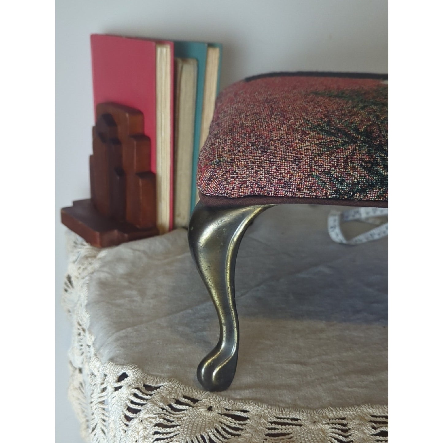 Vintage 90's/Y2K Tapestry Footstool  Baby Grand Piano Upholstery