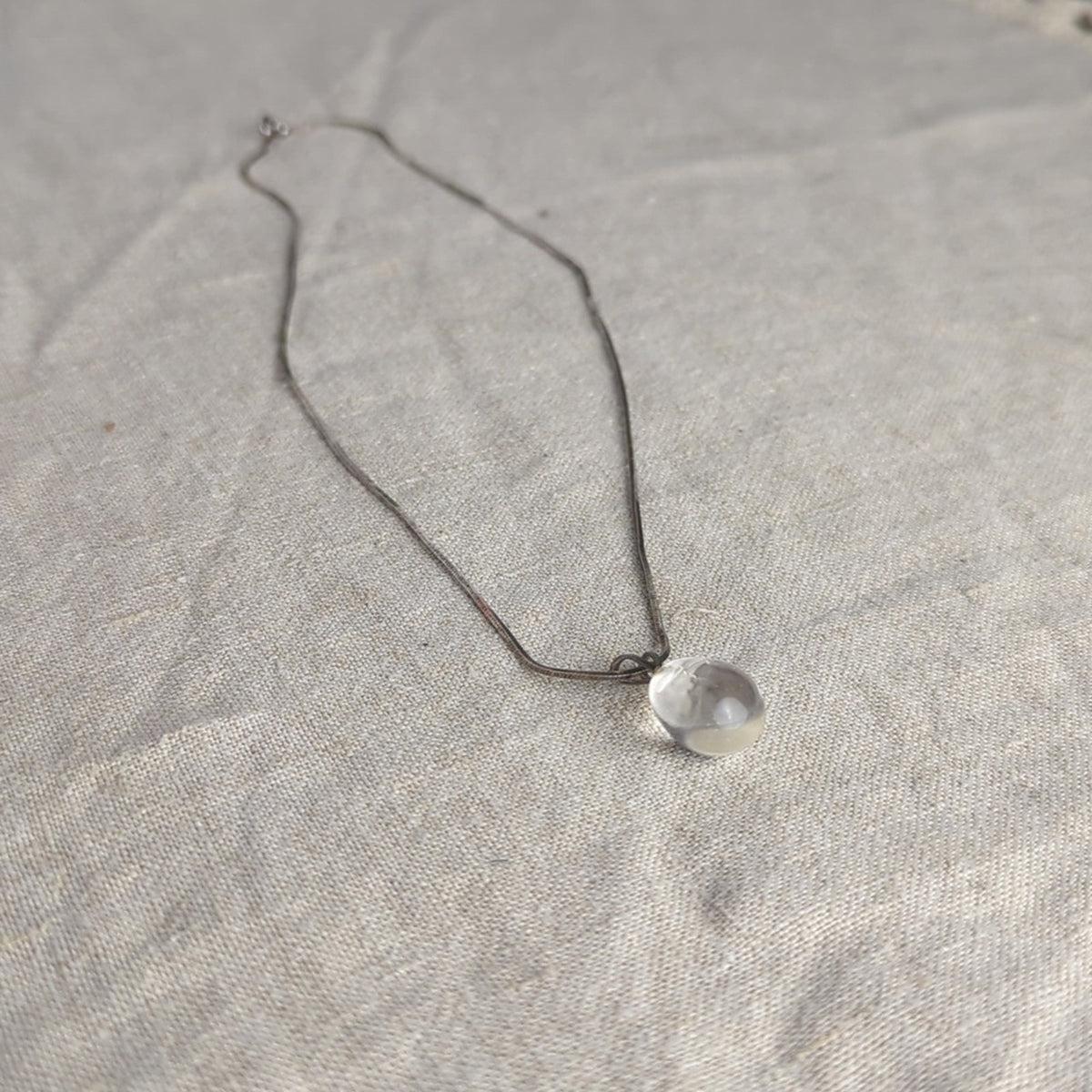 Clear Quartz Orb Necklace 925 Italy Sterling Silver Snake Chain Minimalist