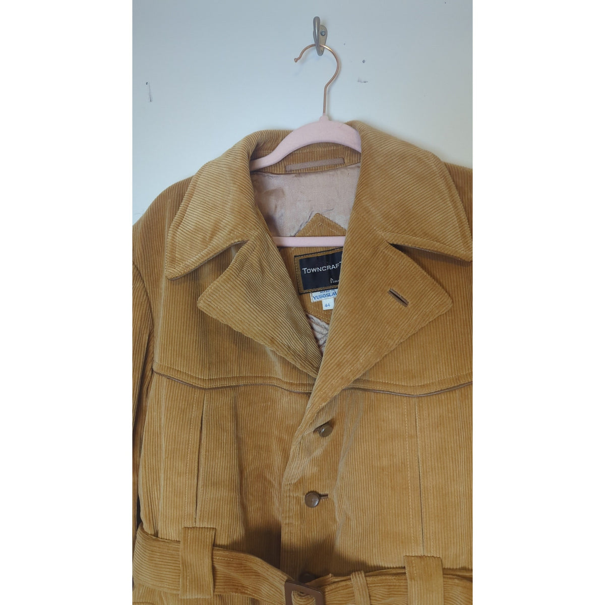 VTG 70s Towncraft Penneys Butterscotch Corduroy Belted That 70's Show Jacket Coat XL Faux Fur