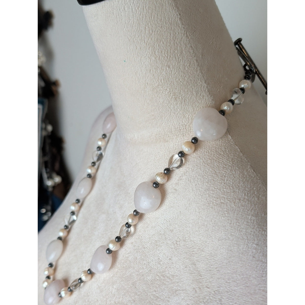 925 Sterling Silver Freshwater Pearl & Natural Gemstone Necklace Artisan