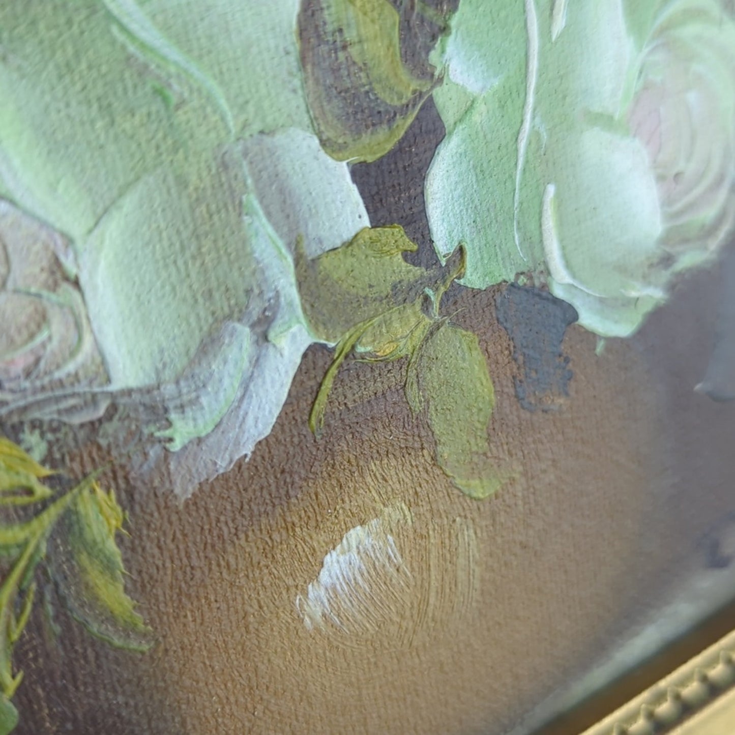 Vintage Hand Painted Floral Still Life Painting 7x9 Framed Romantic Cottage Art
