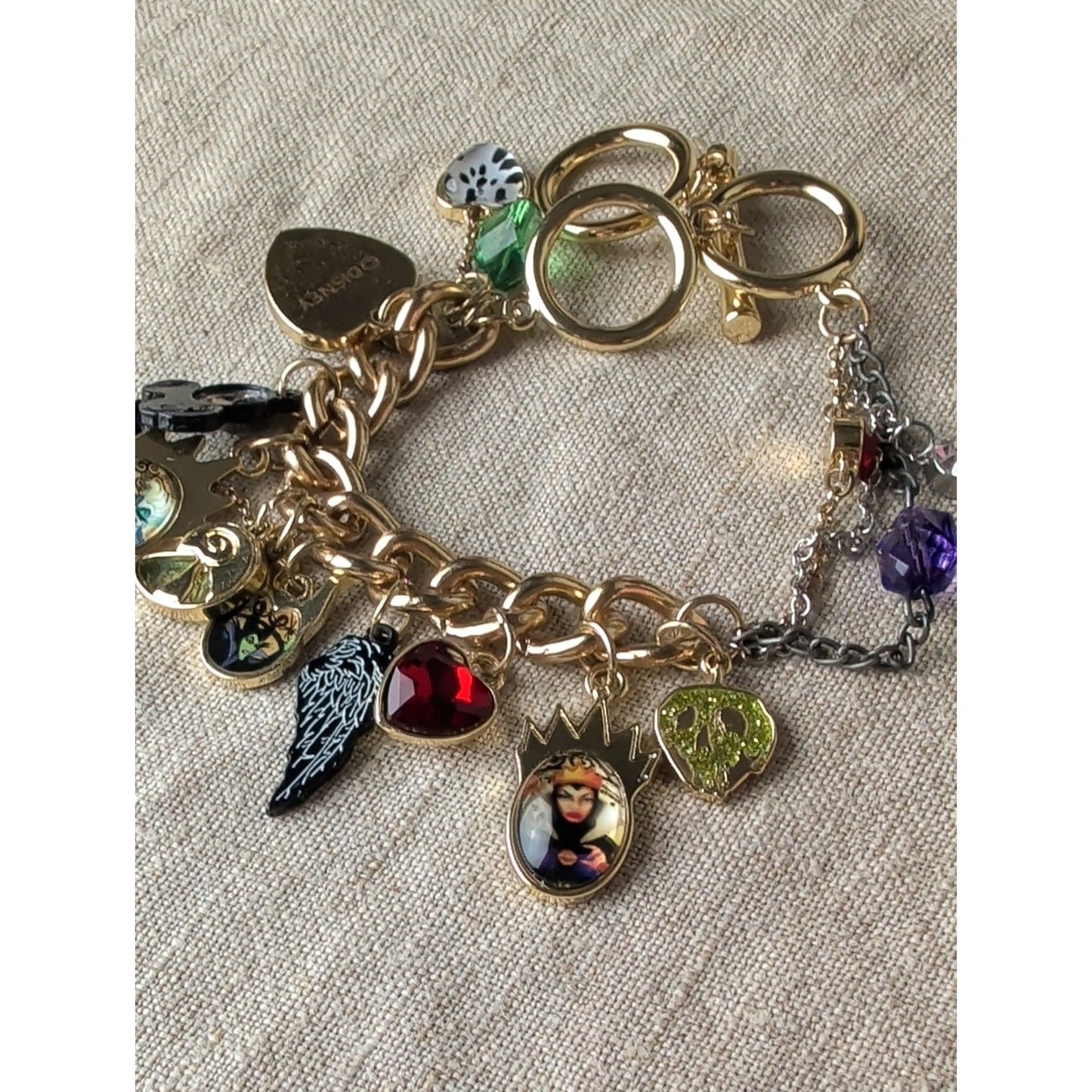 Handcrafted Disney Villains Inspired Charm Bracelet Gold Tone Gothic Fairy Tale
