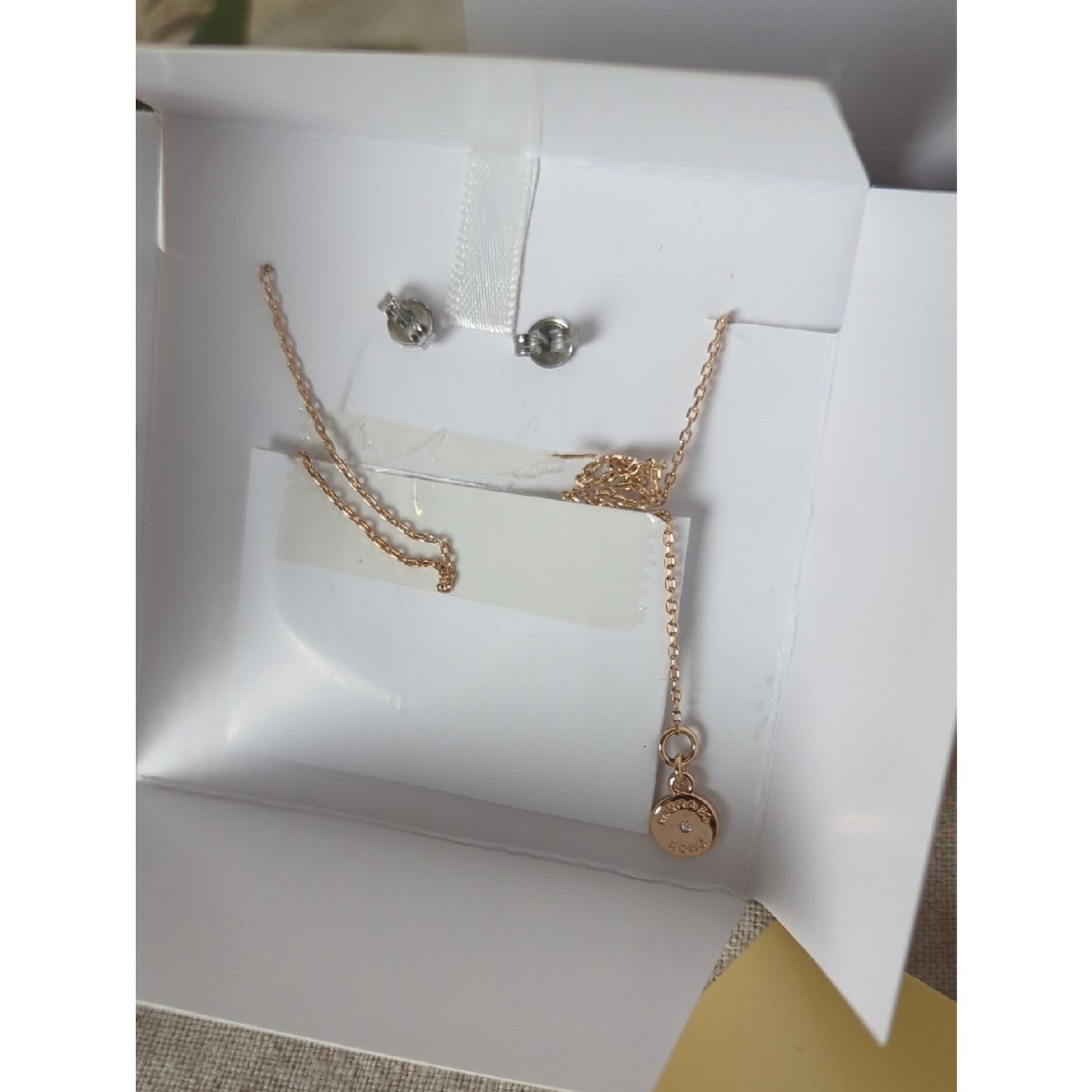 Michael Kors Rose Gold Necklace & Earrings Set  Crystal MK Pendant Jewelry