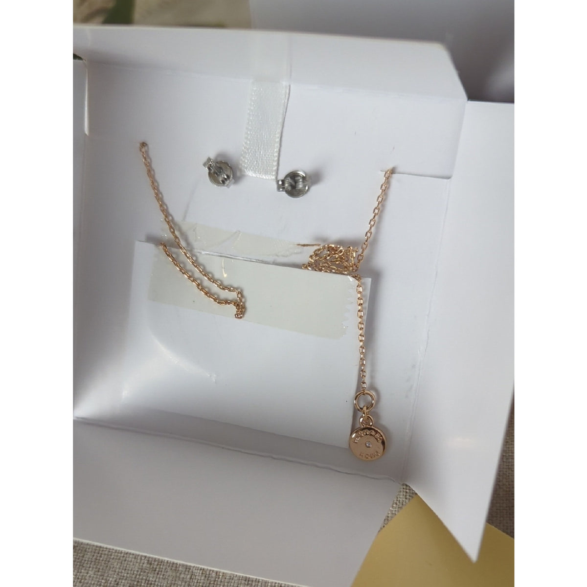 Michael Kors Rose Gold Necklace & Earrings Set  Crystal MK Pendant Jewelry