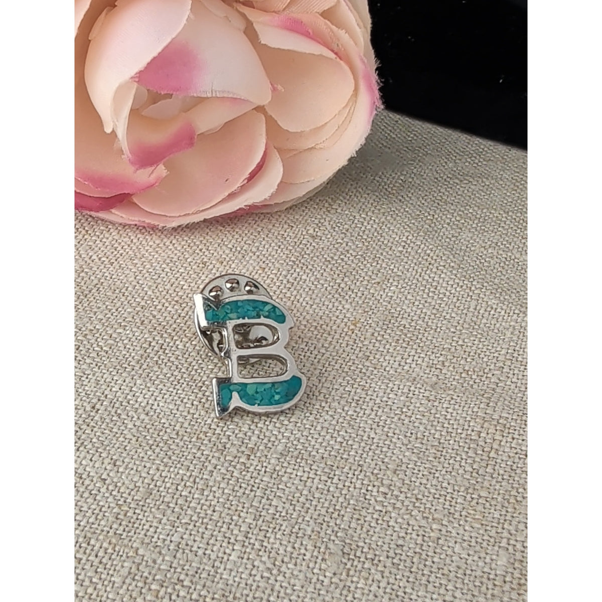 Sterling Silver Letter "B" Turquoise Inlay Pin Cowgirl Rodeo