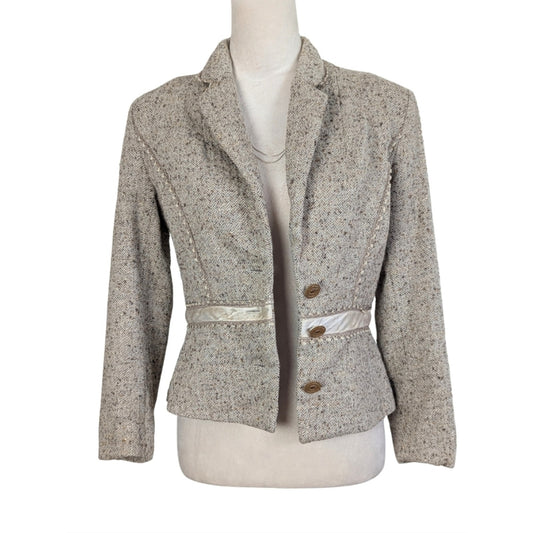 Vintage French Wool Tweed Blazer Angel Nina Paris Jacket Equestrian Style Small