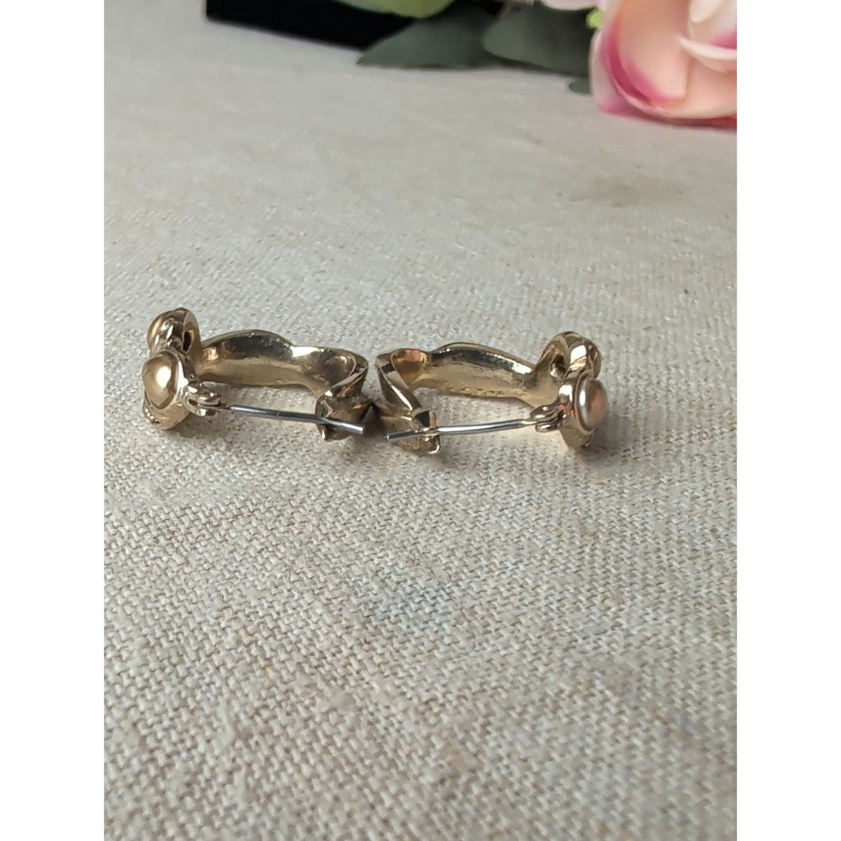 Vintage Gold Tone Sculptural Statement Earrings with Gemstone Accents