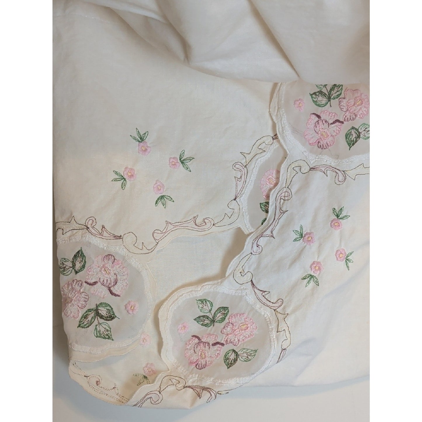 Vintage Cottage Chic Embroidered Valance Pair Romantic Floral Curtain 2 Panels
