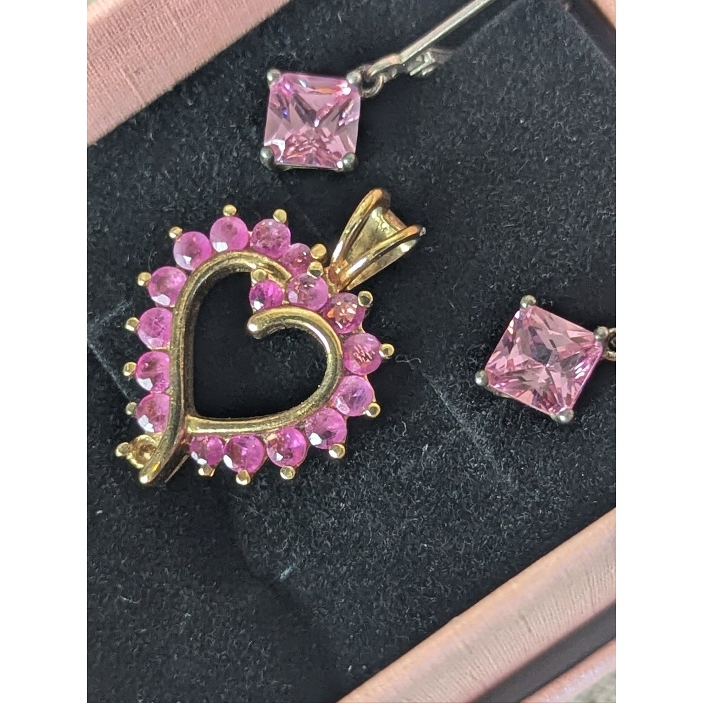 Ross Simons Sterling Vermeil Ruby Heart Pendant & Nevada Silver Earings