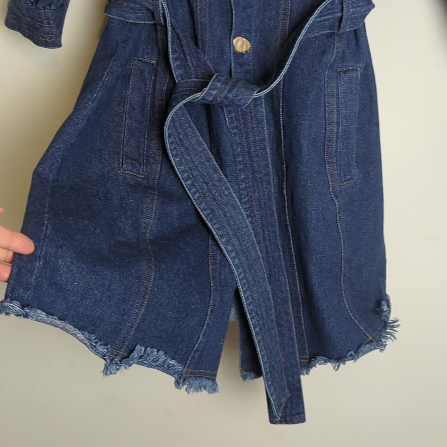 NWOT L'atiste Trench Jean Jacket Abstract Buttons Puff Sleeves Women's Medium