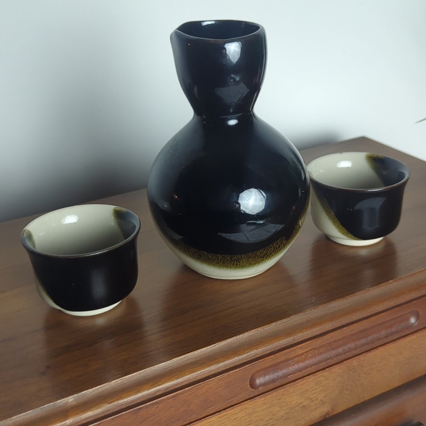 Vintage Japanese Sake Set | Hand Painted Tokkuri Bottle + 2 Ochoko Cups
