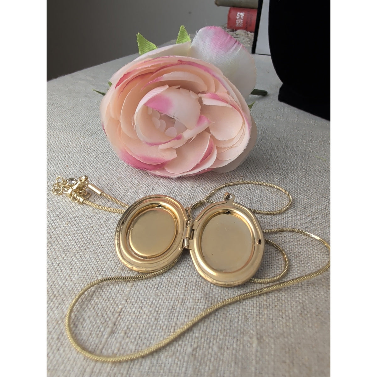 Vintage Cameo Locket Floral Pendant Necklace Revival Jewelry Gold Tone