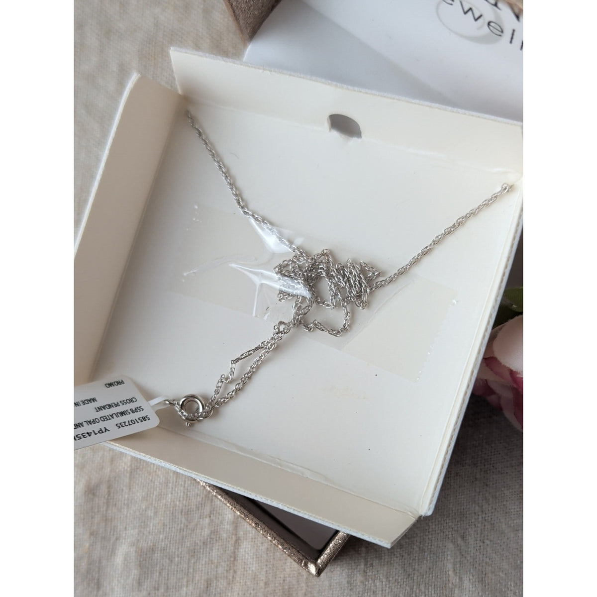 Brilliance Fine Jewelry Simulated Opal Cross Necklace Sterling Silver Plated