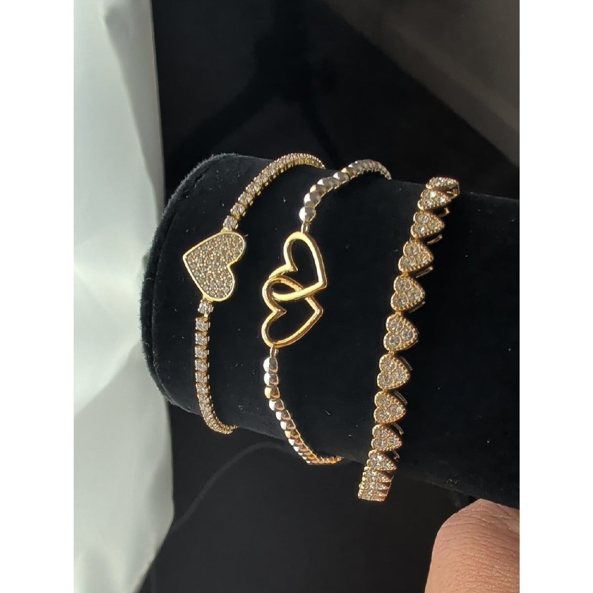 Coquette Heart Bracelet Stack Gold Tone Layered Set 3