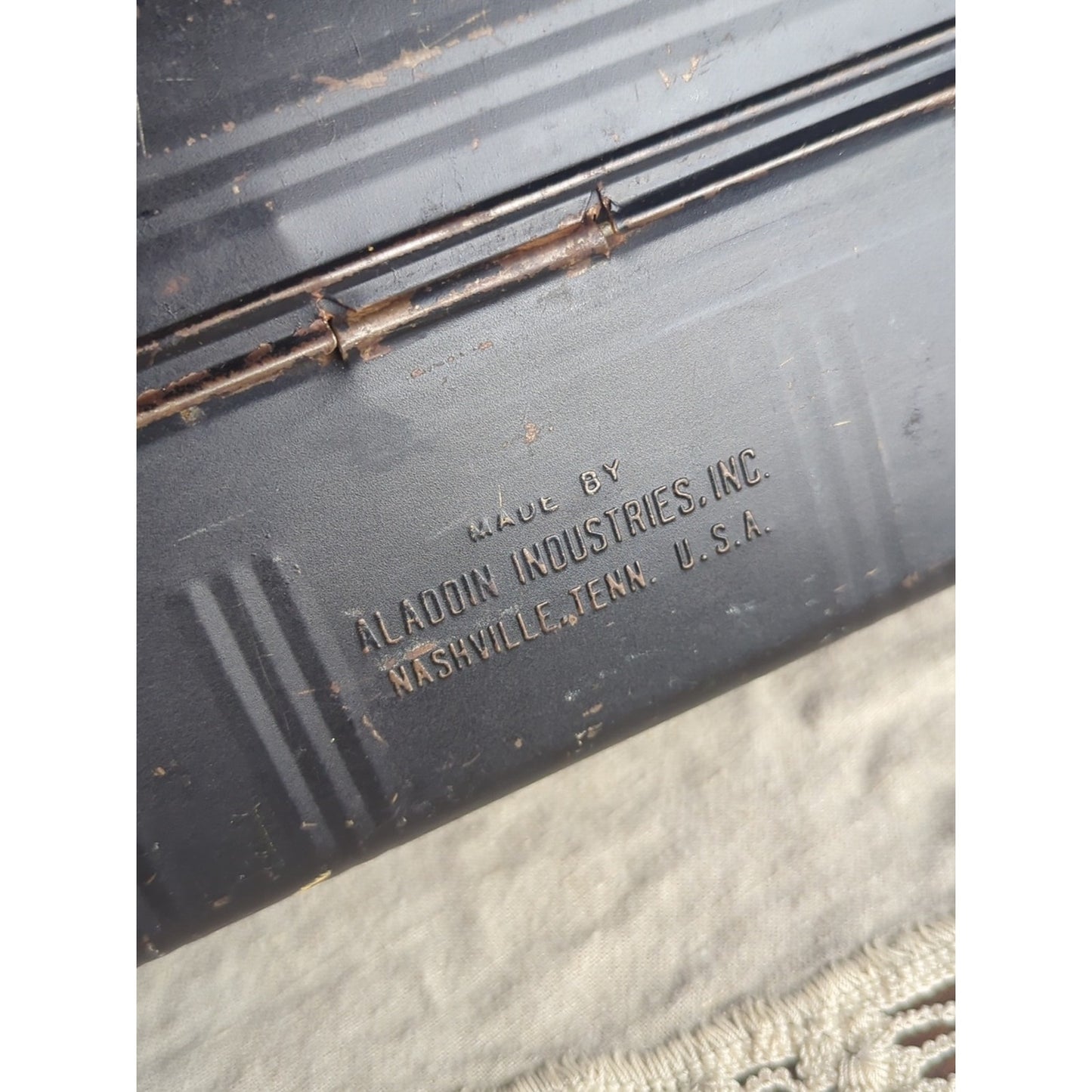 Vintage Metal Lunch Pail Retro Aladdin Black Metal Lunch Box Mid Century