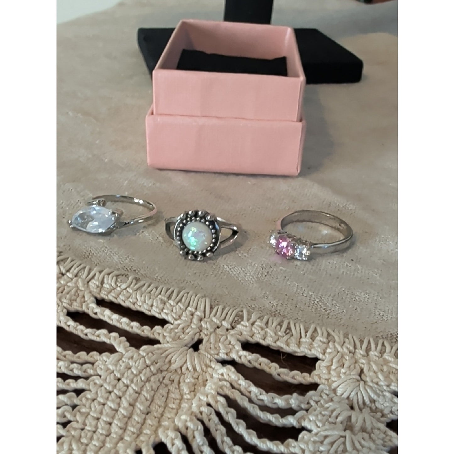 Coquette Ring Set Pink Gemstone & Faux Opal Rings Soft Girl Y2K Romantic Jewelry