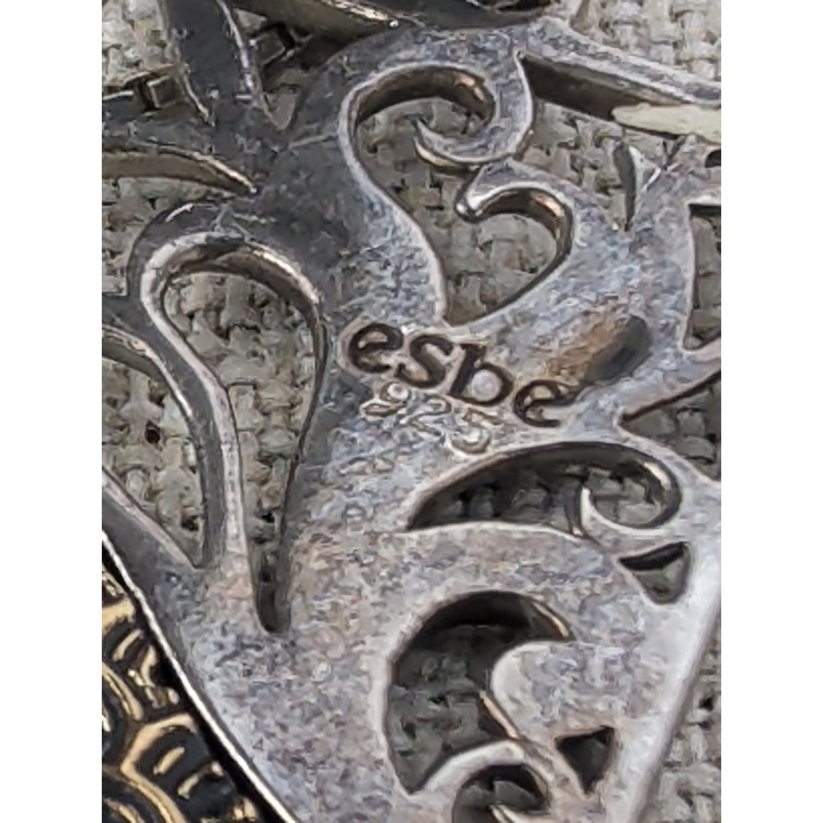 eSBe Designs Sara Blaine 925 Sterling Silver Brass Pendant Vintage Italy Box Chain Necklace 7g