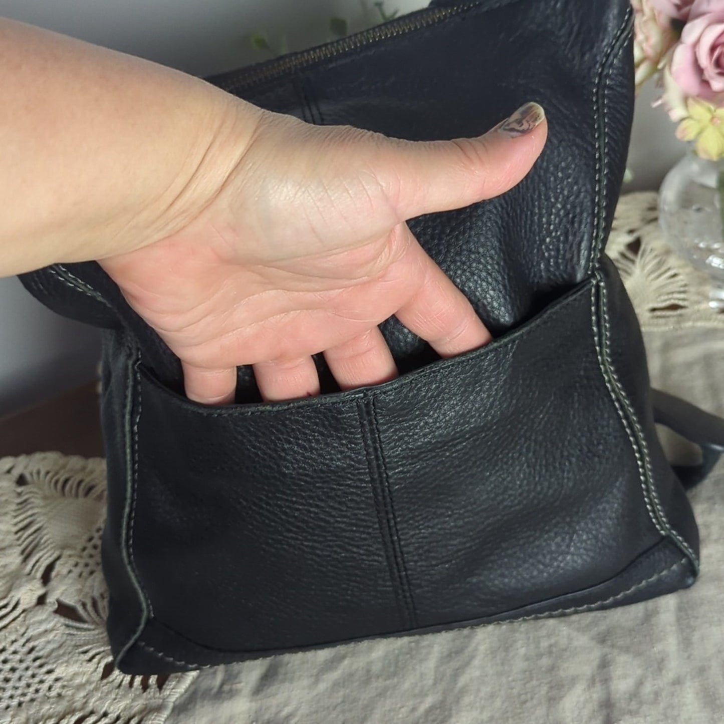 Vintage The Sak Pebbled Leather Crossbody Bag Black Travel
