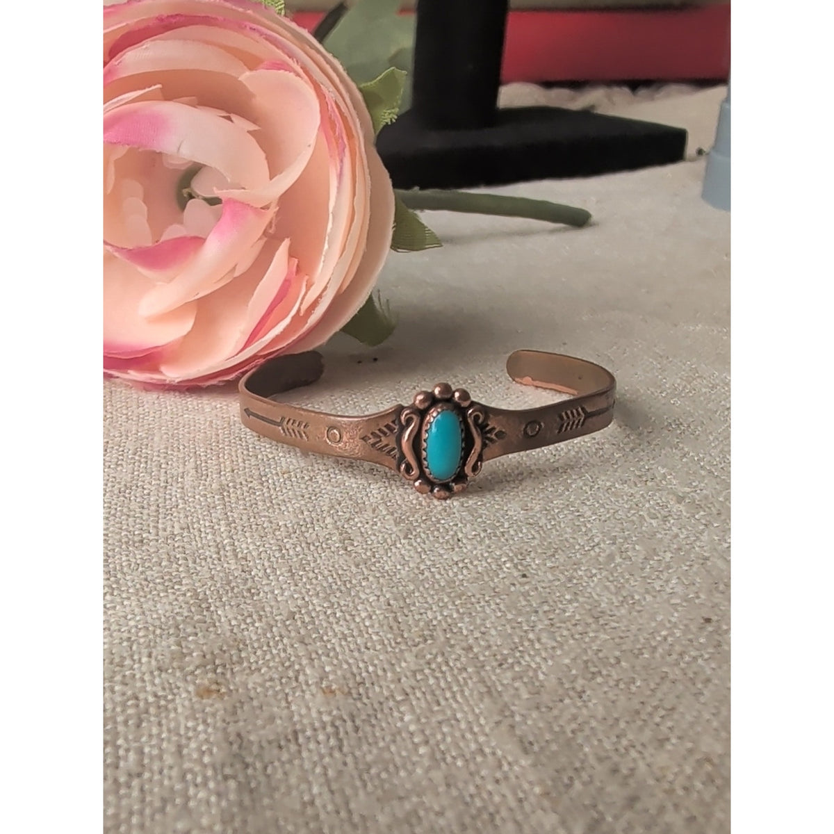 Signed Vintage Copper Cuff Bracelet Child Southwestern Arrow Detailing