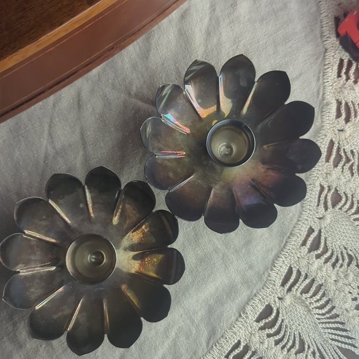 Vintage Silver Plated Candlestick Holders Floral Petal Lotus Hollywood Regency
