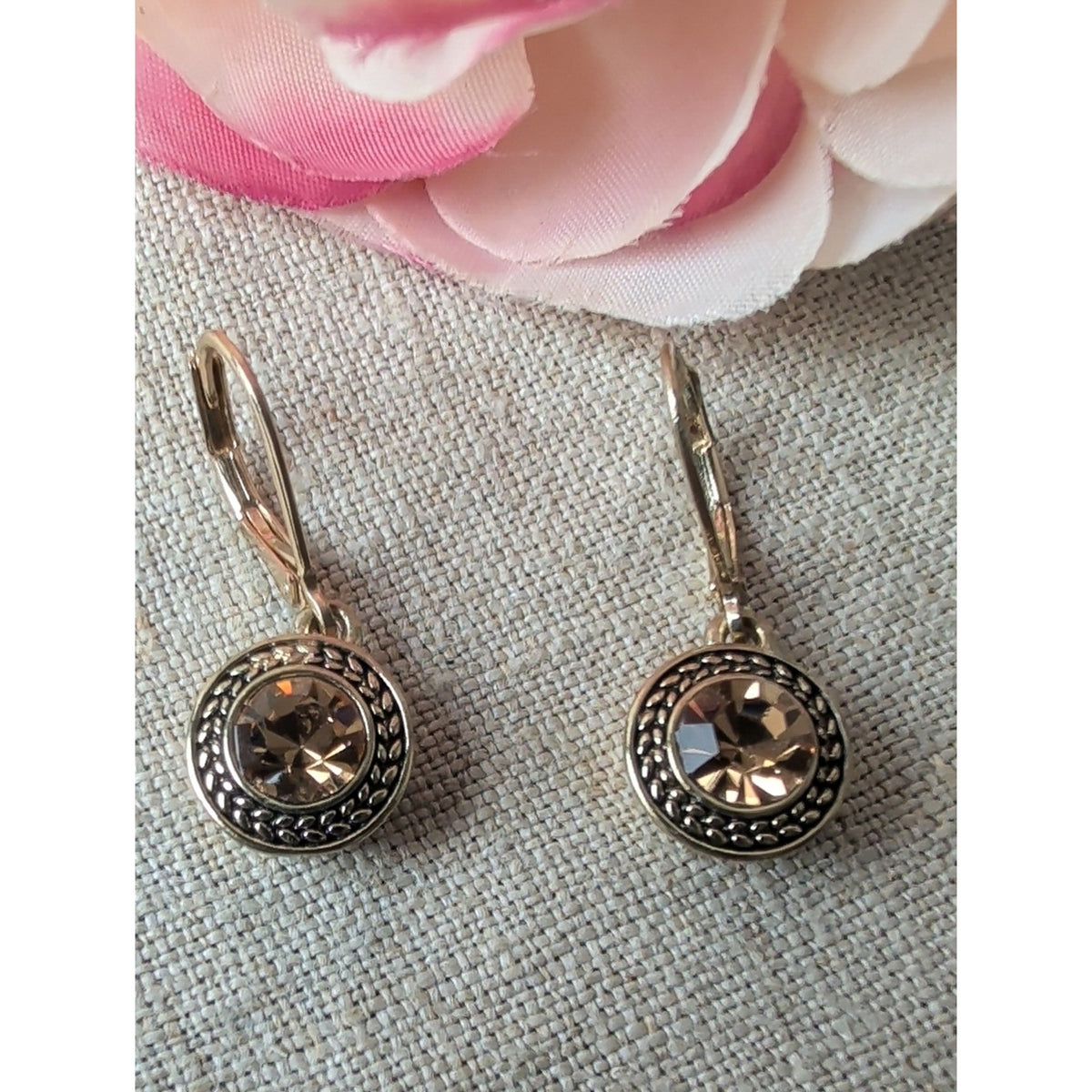 Vintage Napier Smoky Crystal Drop Earrings Silver Tone Leverback