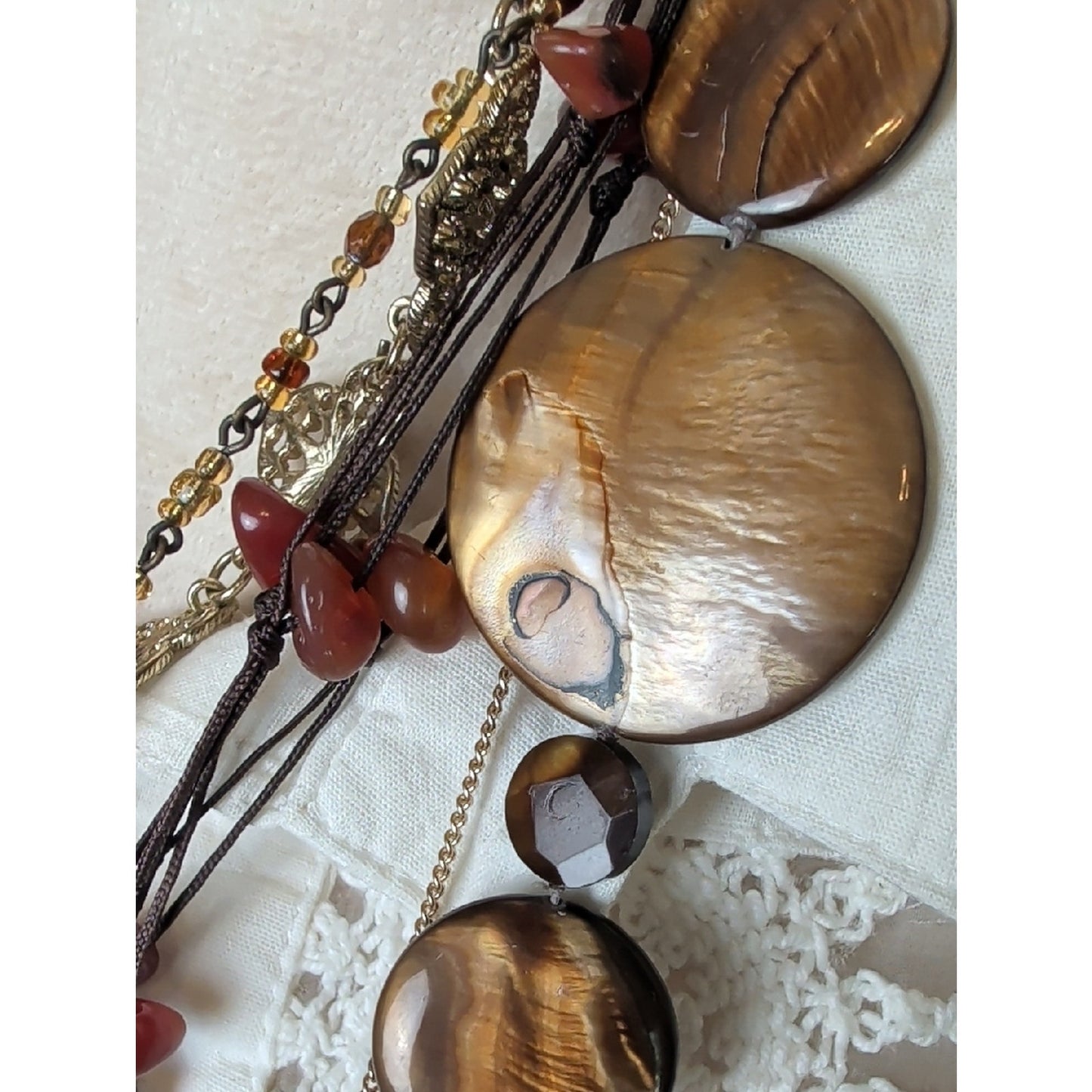 Curated Boho Luxe Necklace Collection 5 Layered Necklaces Agate, Shell, Glass
