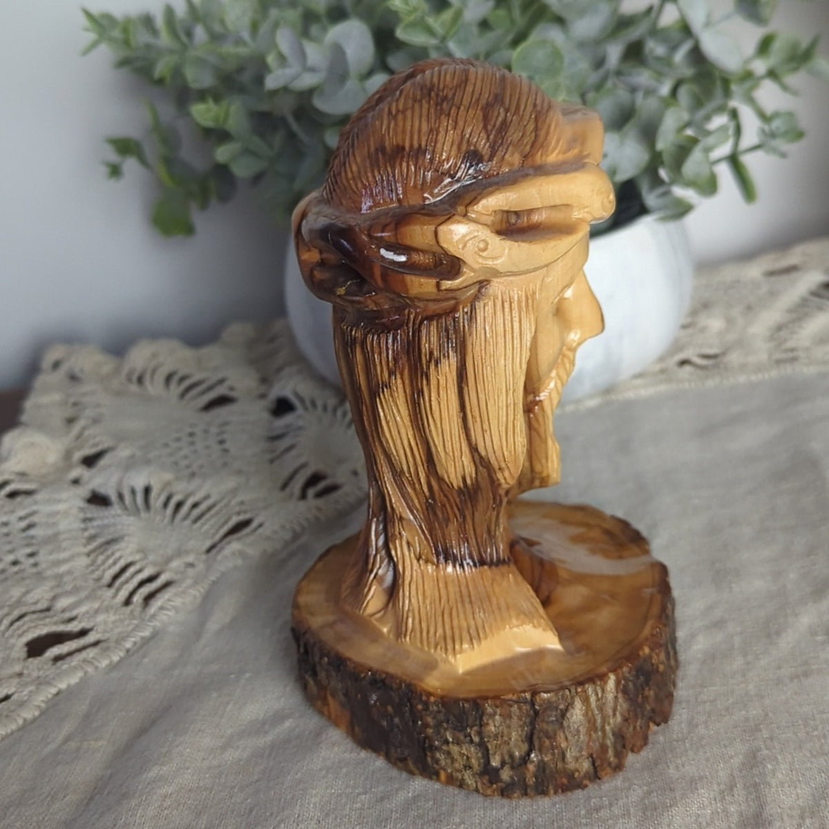 Vintage Hand Carved Olive Wood Jesus Bust Holy Land Israel Religious Carving