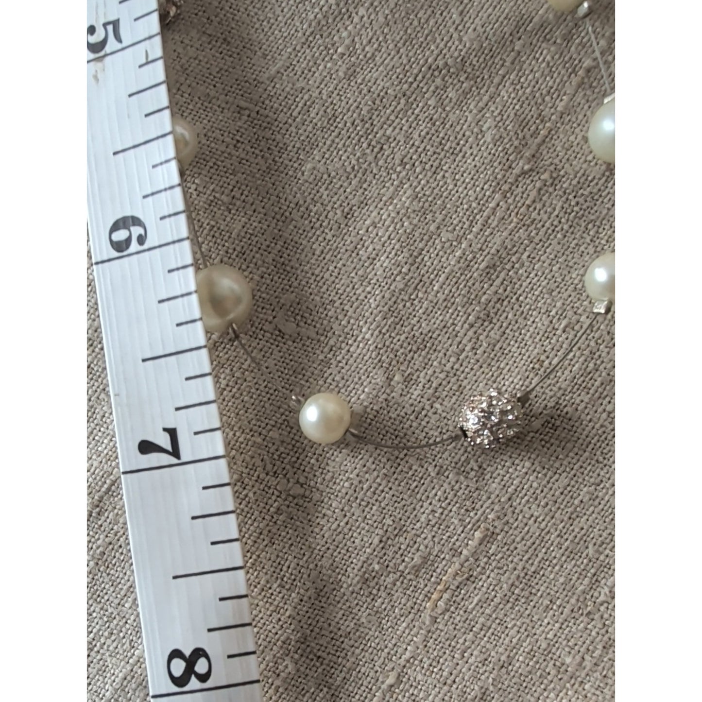 Carolee Ivory Pearl and Crystal Station Necklace Dainty Classic