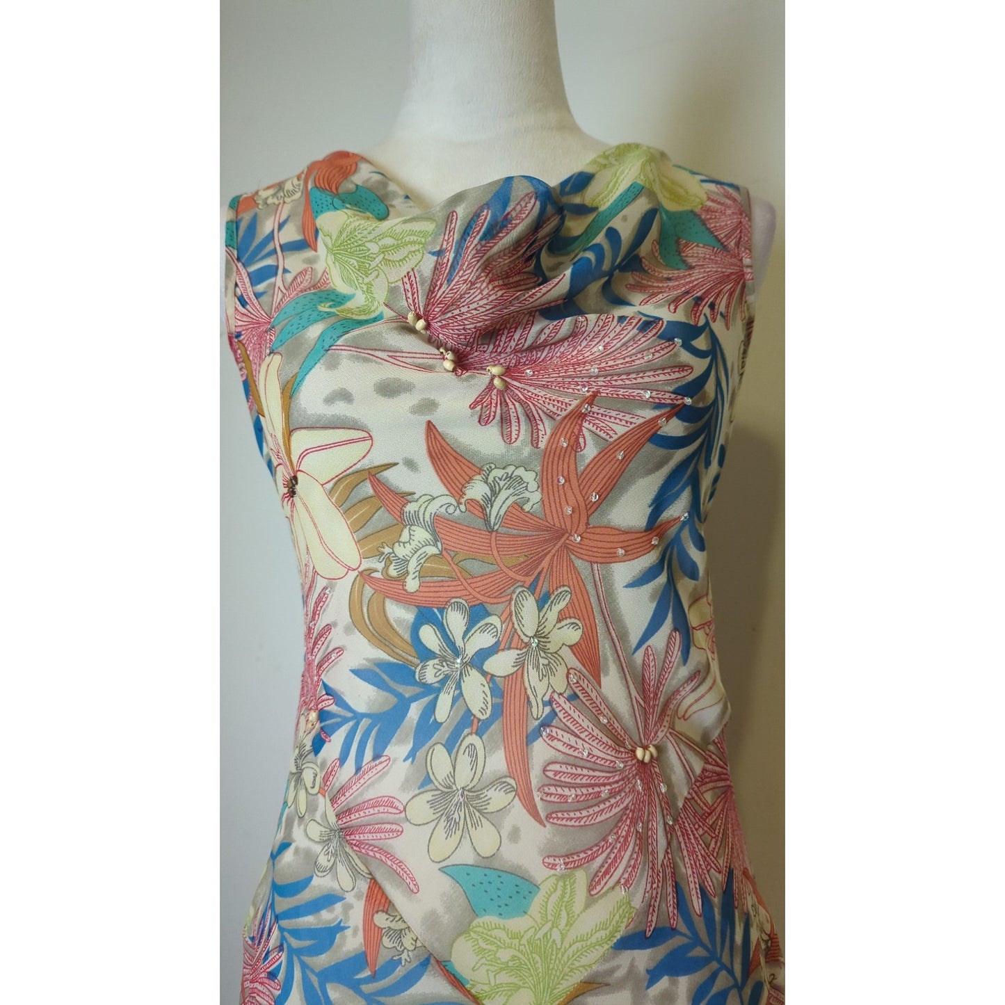 Boho Fairy Sheer Floral Midi/Max Beaded Sequined Dress Small