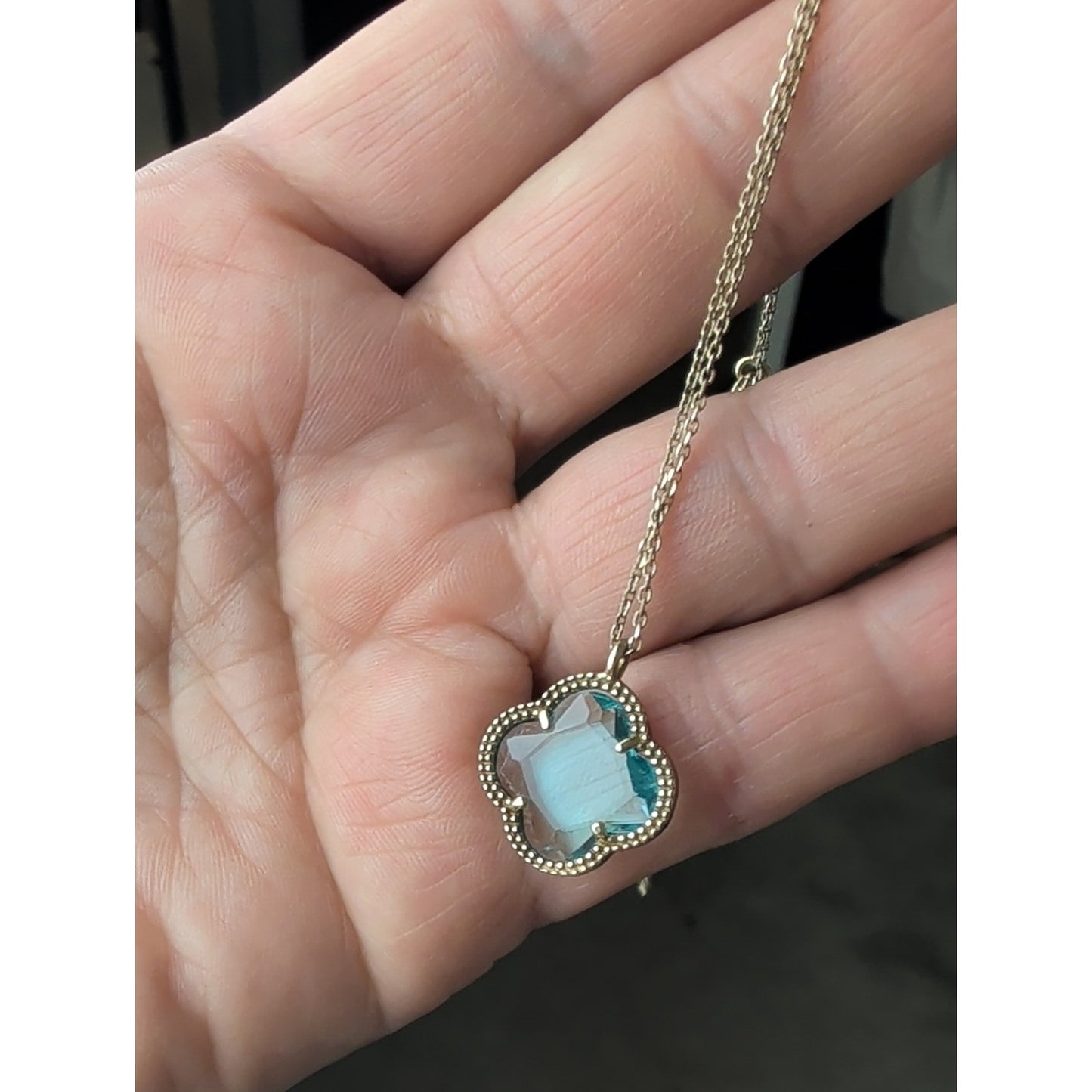 Dyadema Italy Sterling Silver Blue Quartz Quatrefoil Clover Pendant Necklace