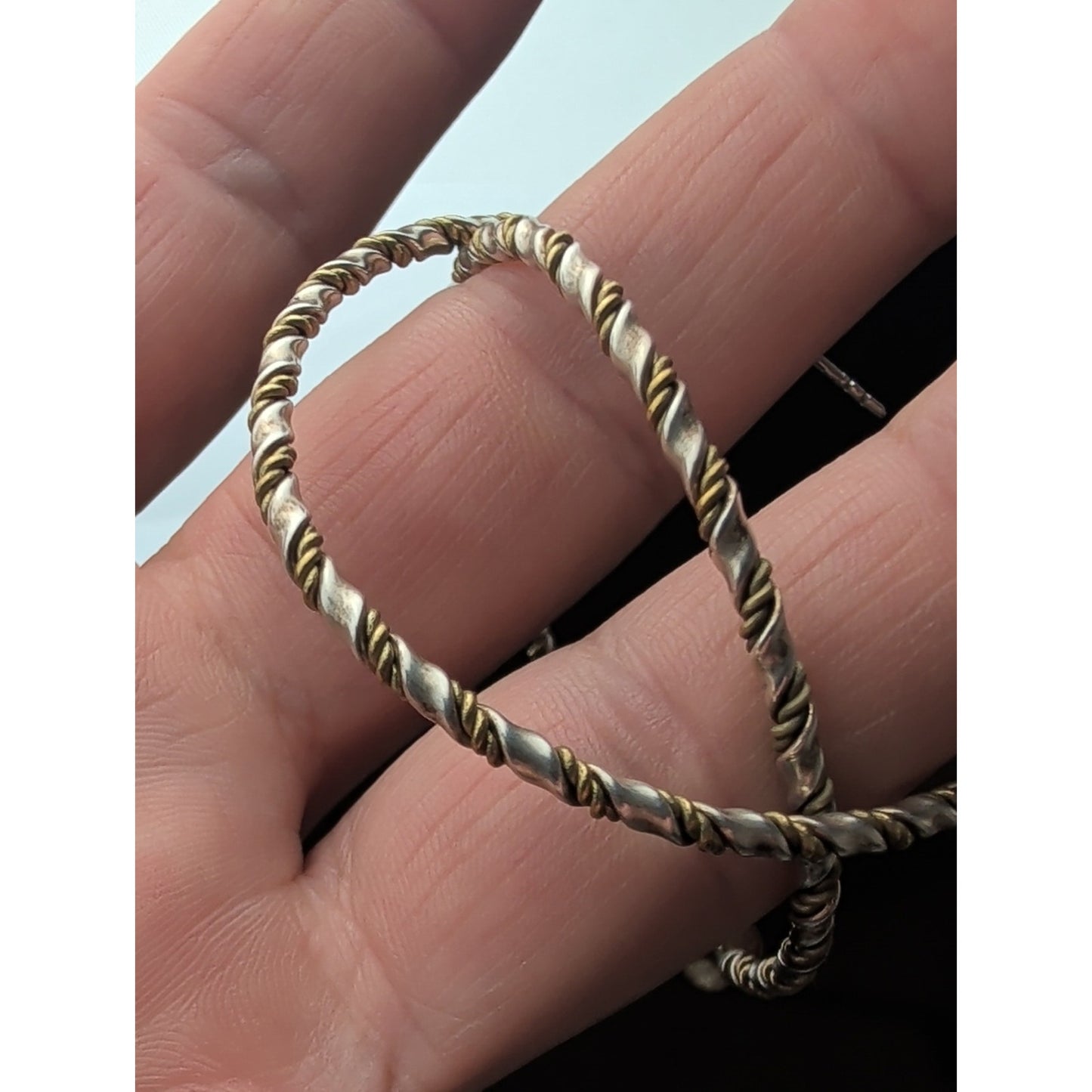 Vintage C&H 925 Sterling Silver Two-Tone Twisted Rope Hoop Earrings