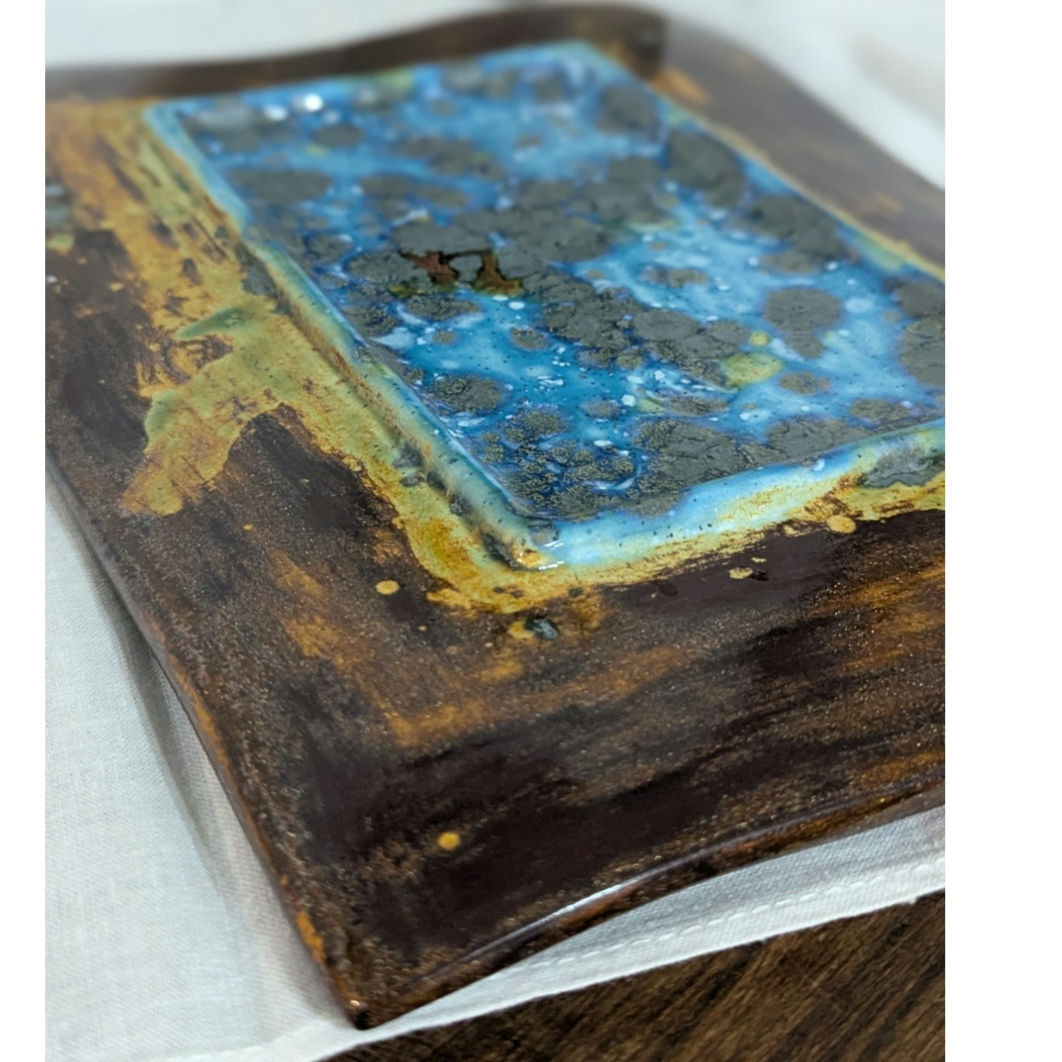 Wabi-Sabi Inspired Studio Pottery Platter Handmade Sculptural Ceramic Art Organic Modern 11x8