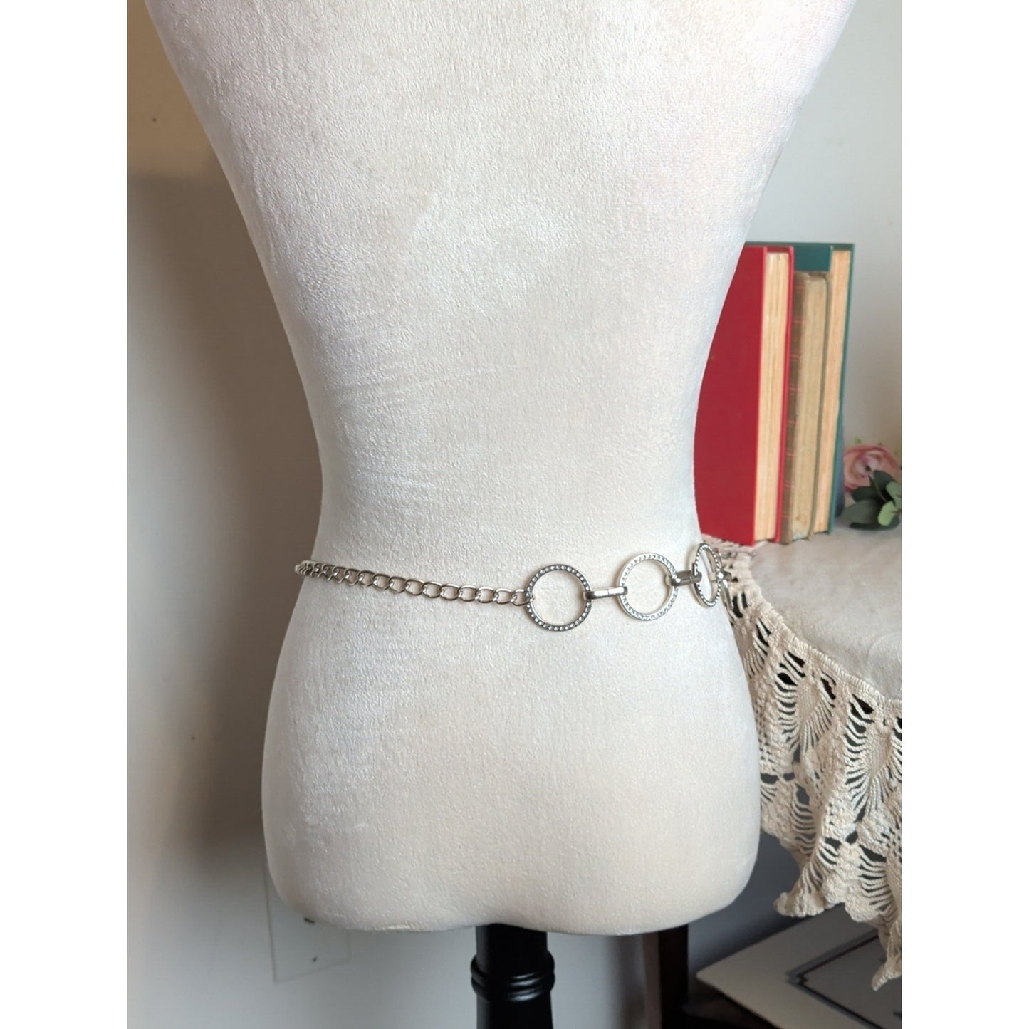 Vintage Y2K Rhinestone Chain Belt  Silver Tone Circle Link McBling 2000s Glam