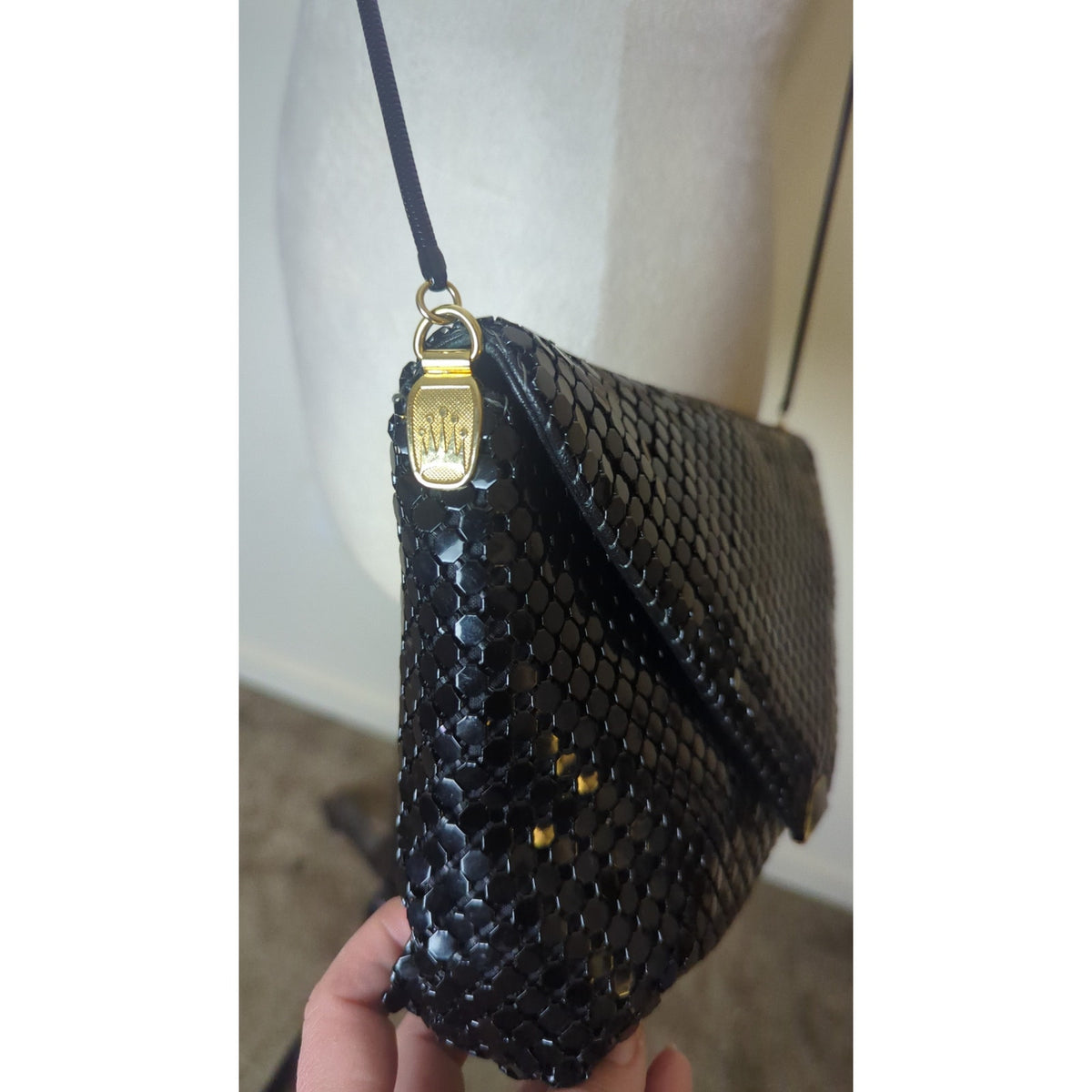 Vintage 70's Slinky Beaded Crossbody Shoulder Bag Evening Classic