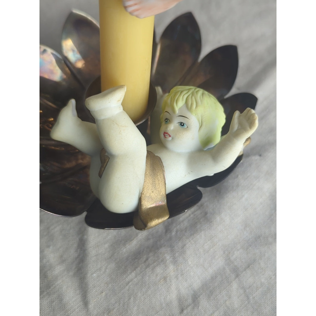 Vintage Cherub Candle Hugger – Romantic Putti Angel Pair Storybook Cottage