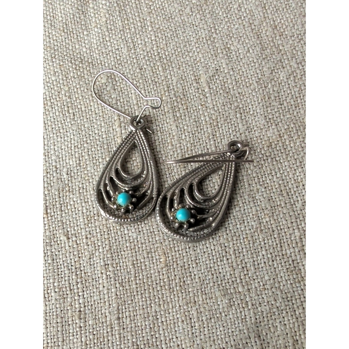 Southwestern Boho Earring Lot of 4 Pairs Turquoise Blue & Silver Tone