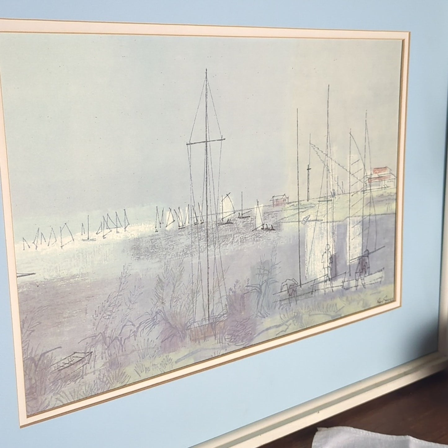 Vintage 70's Joe Jones “Setting Sail” Coastal Harbor Art Printed In Holland