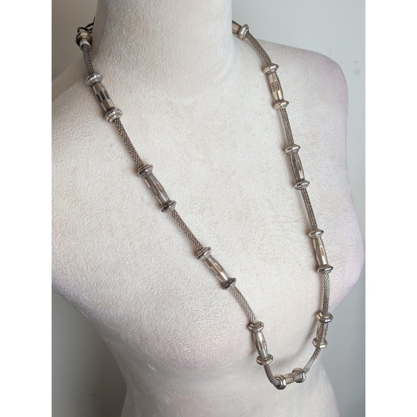 Vintage 80's Industrial Modern Mesh Cable  Necklace Heavy Silver Tone Brutalist
