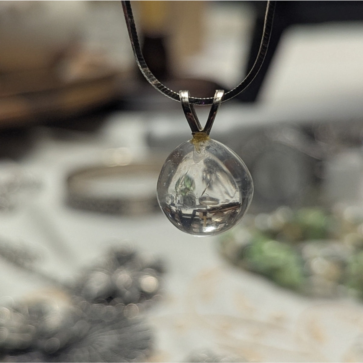 Clear Quartz Orb Necklace 925 Italy Sterling Silver Snake Chain Minimalist