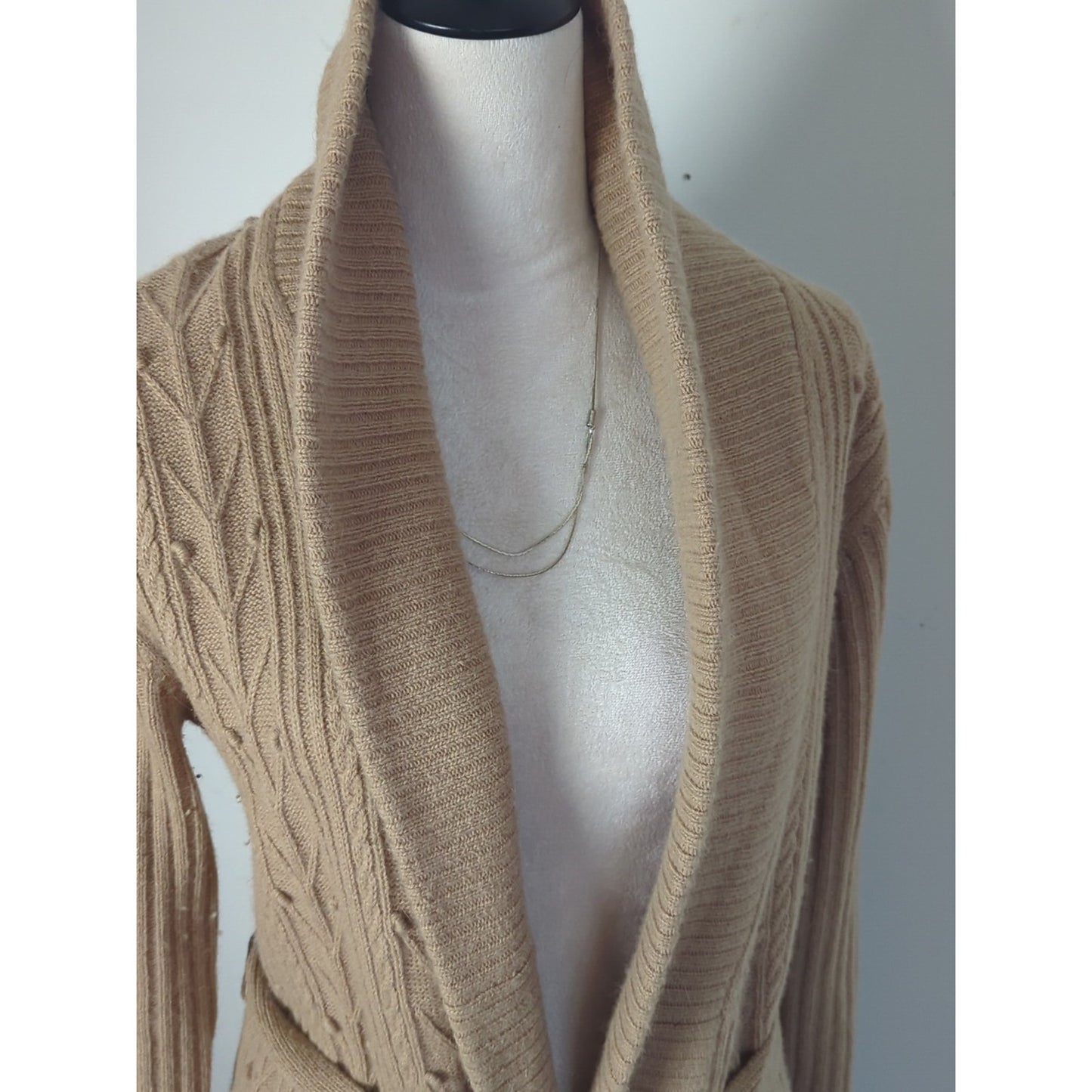 Lambswool Angora Midi Cardigan Y2K Neutral Cable Knit Belted Soft Luxe Layer L