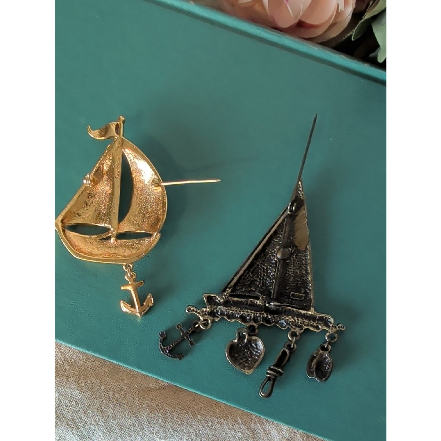 Vintage Nautical Sailboat Brooch Lot JJ Avon  Coastal Grandma Maritime Cottagec